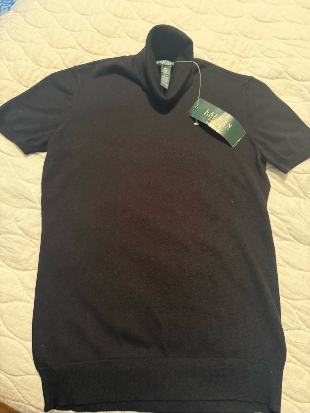 Lauren Ralph Lauren Black Short-Sleeve Turtleneck Polo Petite Small Preppy Class